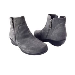 Propet Waverly Boot 6.5 Grey Suede Twin Zipper Wedge Bootie Comfort Walking